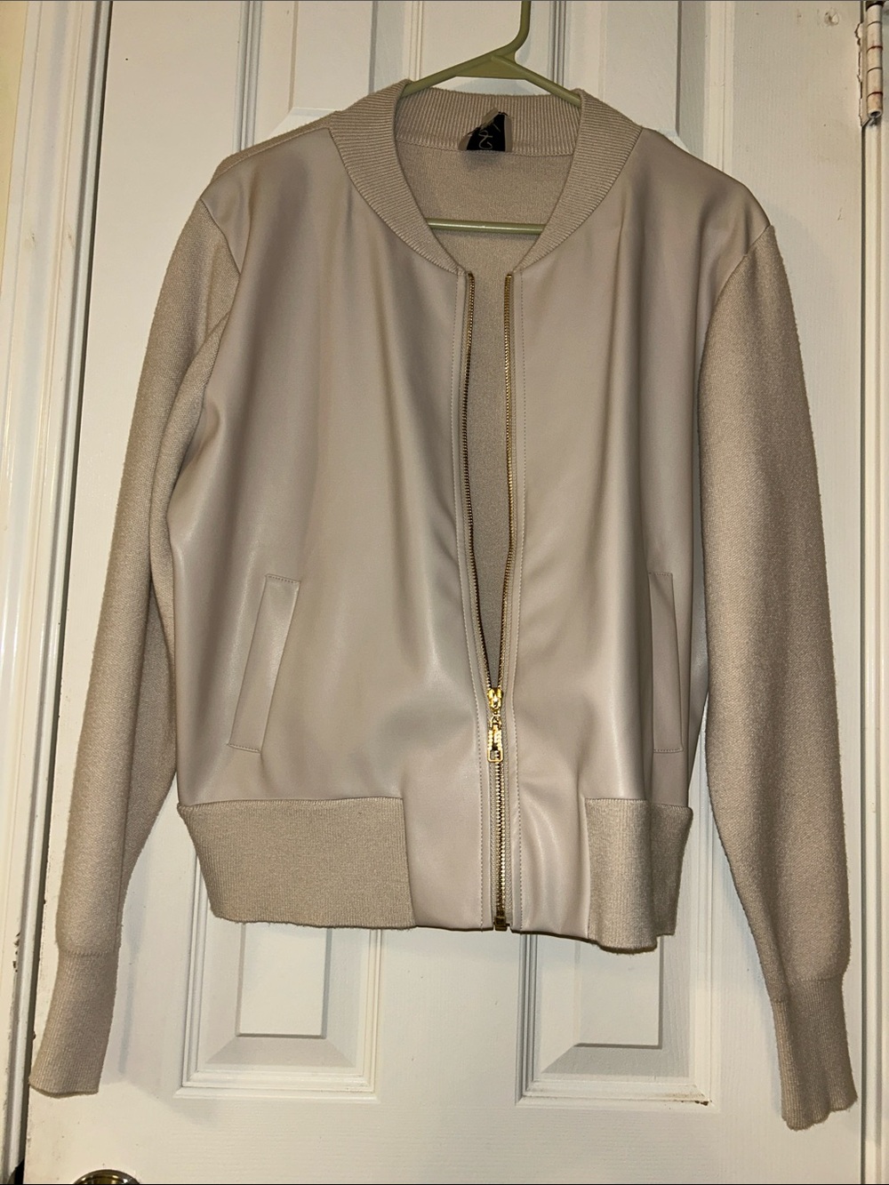 Sioni Cream Bomber Jacket with Gold Zipper
